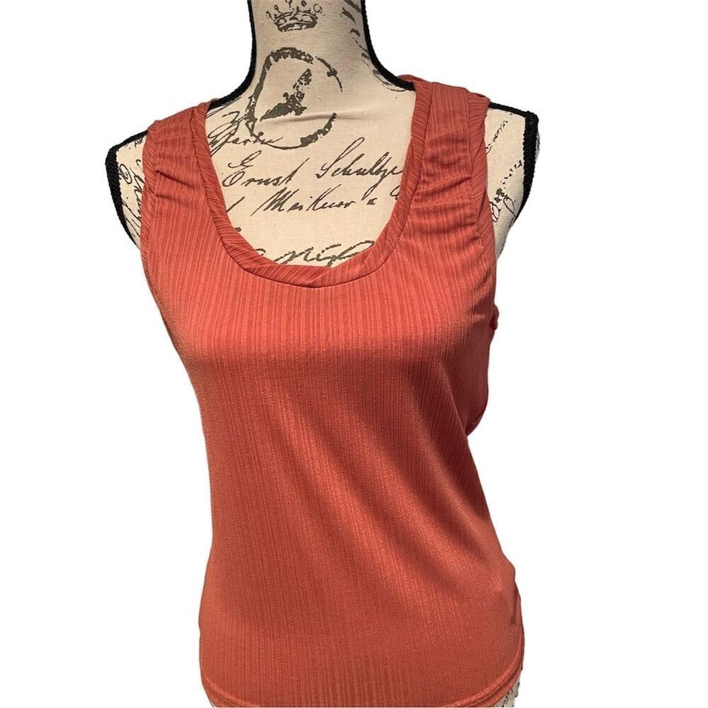 Women's Sleeveless Scoop Neck Ribbed Tank Top Orange Stretch Layering Basic